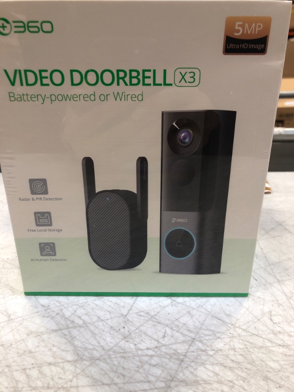 Photo 1 of 360 X3 Smart Home Video Doorbell Wireless WiFi 5MP 1920P Security Camera Radar Sensor HDR Nigh  HDR Night Vision Alexa Door Bell