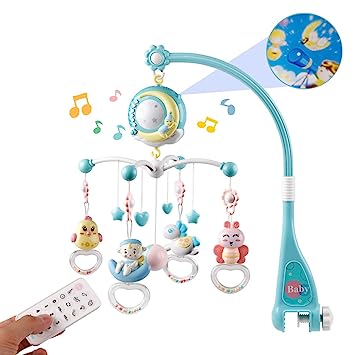 Photo 1 of Mini Tudou Baby Musical Mobile Crib with Music and Lights, Timing Function, Projection, Take-Along Rattle and Music Box for Babies Boy Girl Toddler Sleep