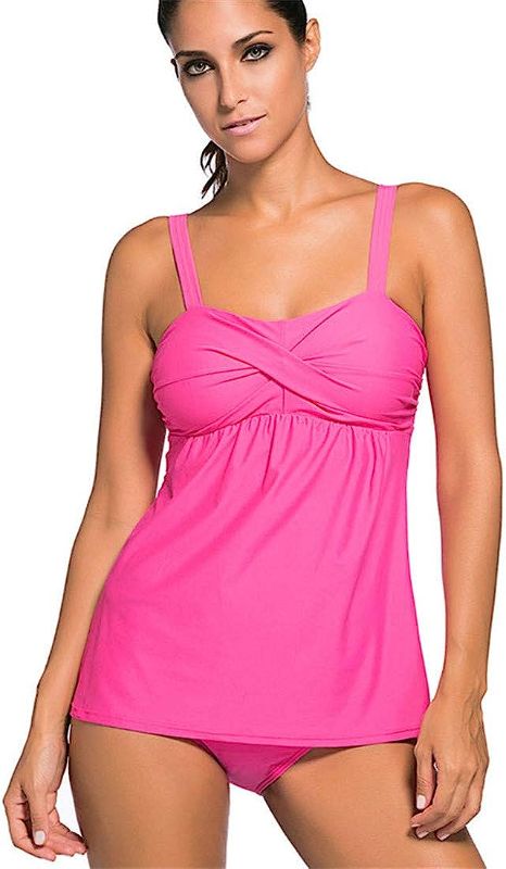 Photo 1 of 2XL Qianmome Womens 2 Pieces Solid Ruched Tankini Top Swimsuit with Triangle Briefs