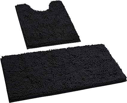 Photo 1 of  Bathroom Rugs Sets 2 Piece Black, Ultra Soft Non Slip Bath Rug, Absorbent Chenille Bath Mat, Plush Bathroom Carpets Mats for Bathroom, Tub, Shower