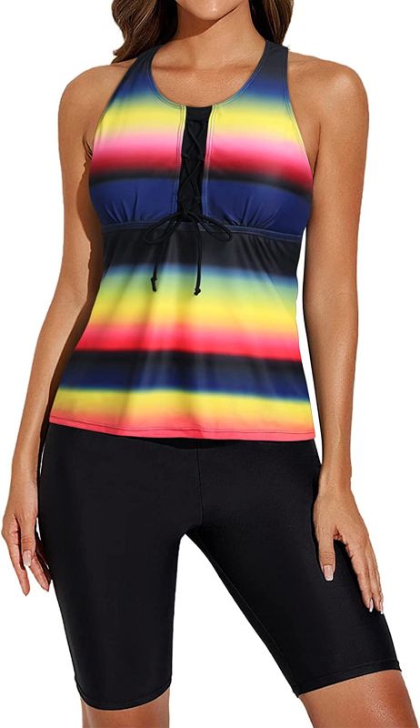 Photo 1 of Aleumdr Womens Racerback Color Block Print Tankini Swimsuits with Swim Capris S-XXXL