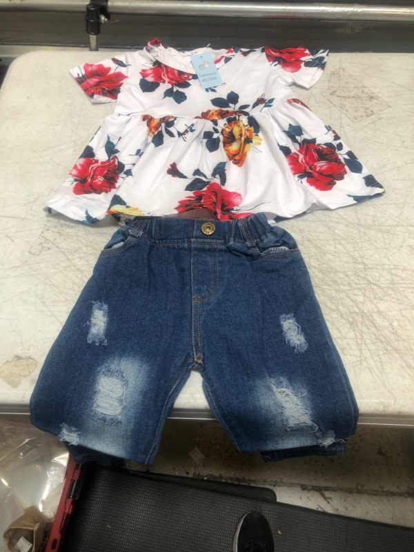 Photo 2 of SIZE 110     Derouetkia Girls Clothes Outfits Toddler Infant Baby Girl Floral Ruffle Tops Ripped Jeans Pants Sets