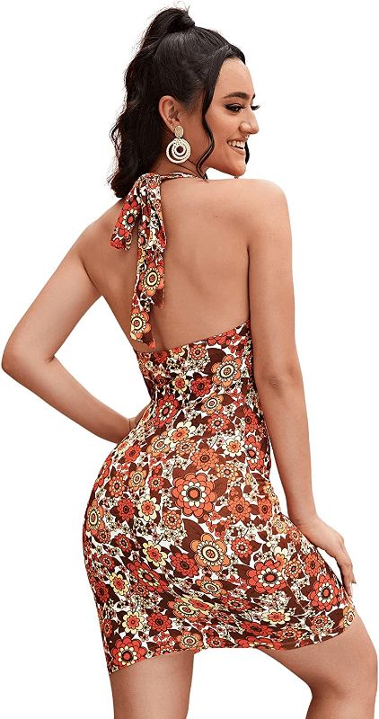 Photo 2 of Floerns Women's Sleeveless Halter Backless Tie Back Floral Bodycon Mini Dress size med 
