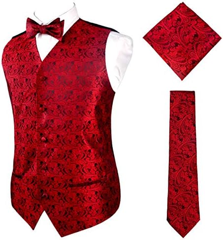 Photo 1 of Alizeal Mens Paisley Suit Vest, Self-tied Bow Tie, 3.35inch(8.5cm) Necktie and Pocket Square Set