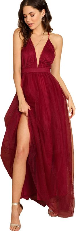 Photo 1 of Floerns Women's Plunging Neck Spaghetti Strap Maxi Cocktail Party Dress
