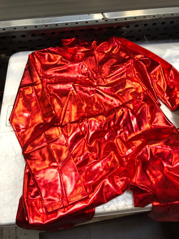 Photo 2 of britney spears red suit, speerise Women Shiny Metallic Unitard Long Sleeve Catsuit Bodysuit SIZE L 
