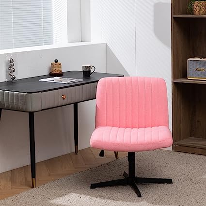 Photo 1 of ESTRUCO Armless Wide Office Chair Fabric Padded Desk Chair No Wheels Task Vanity Chair Swivel Home Office Desk Chair 120°Rocking Mid Back Computer Chair for Make Up (Mix-Pink)
