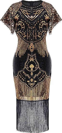 Photo 1 of BABEYOND Women's Gatsby Dress 1920s Flapper Short Dress Sequin Beaded Fringe Dress for Party SIZE M 
