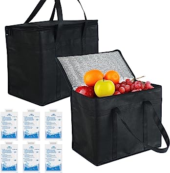 Photo 1 of 2 Packs XL Insulated Food Delivery Bag,Pizza Delivery Bag,Collapsible Cooler Bag,Reusable Grocery Shopping Bag for Shopping,BBQ,Fishing,Picnic,Outdoor (Black 30L)