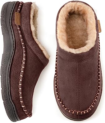 Photo 1 of Zigzagger Men's Slip On Moccasin Slippers, Indoor/Outdoor Warm Fuzzy Comfy House Shoes, Fluffy Wide Loafer Slippers