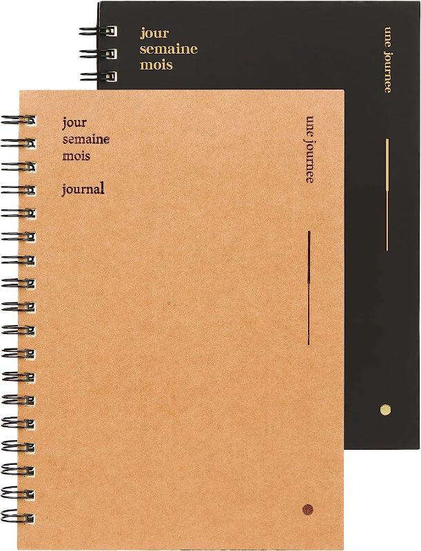 Photo 1 of Spiral Notebook, 2 Packs 9.84 Inch x 6.88 Inch Ruled Hardcover Spiral Journal, 80 Sheets 160 Pages 100gsm Thick Paper, Diary Notebooks for Study, Work, Travel and Notes(Kraft&Black)