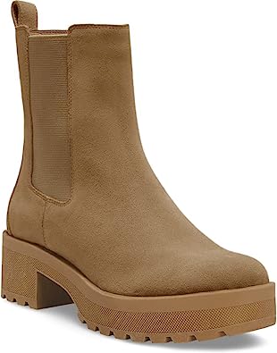 Photo 1 of  size 6.5     Juliet Holy Womens Platform Lug Sole Chelsea Boots Ankle High Chunky Block Heel Non-Slip Suede Leather Slip on Combat Fashion Booties