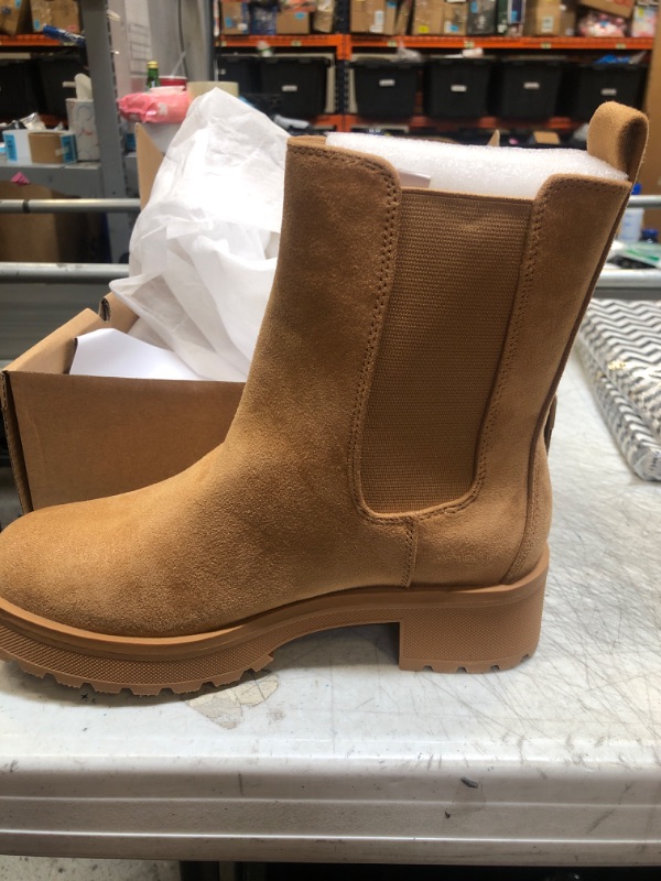 Photo 2 of  size 6.5     Juliet Holy Womens Platform Lug Sole Chelsea Boots Ankle High Chunky Block Heel Non-Slip Suede Leather Slip on Combat Fashion Booties
