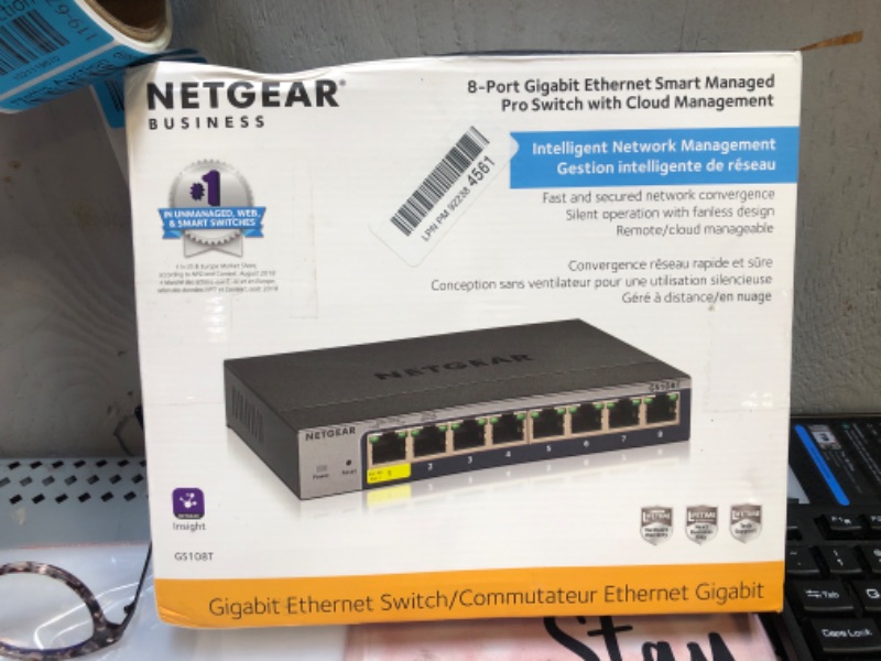 Photo 2 of NETGEAR 8-Port Gigabit Ethernet Smart Switch (GS108T) - Managed, with 1 x PD Port, Optional Insight Cloud Management, Desktop or Wall Mount, Silent Operation, and Limited Lifetime Protection 8 Port | Lifetime