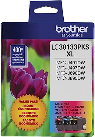 Photo 1 of Brother Printer Genuine LC30133PKS 3-Pack High Yield Color Ink Cartridges, Page Yield Up to 400 Pages/Cartridge, Includes Cyan, Magenta and Yellow, LC3013
