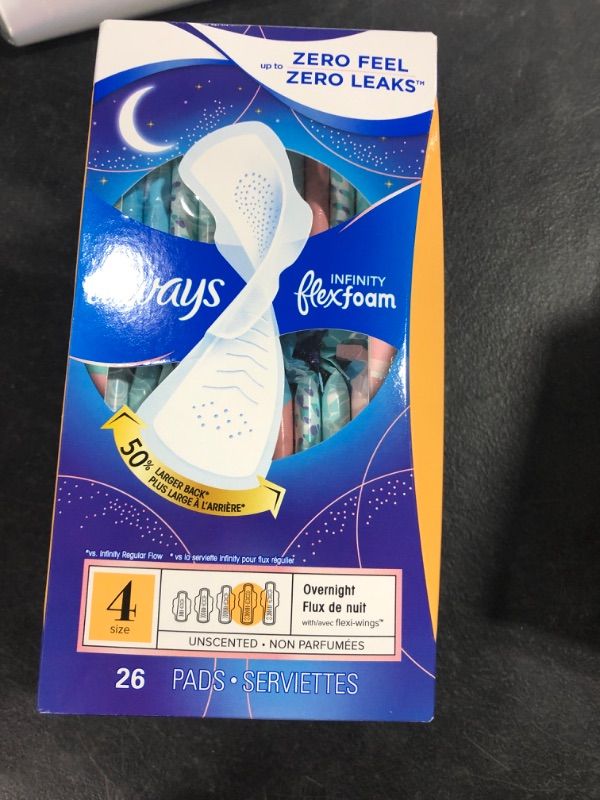 Photo 2 of Always Infinity FlexFoam Pads for Women, Size 4, Overnight Absorbency, Unscented, 26 Count Size 4 (28 Count)