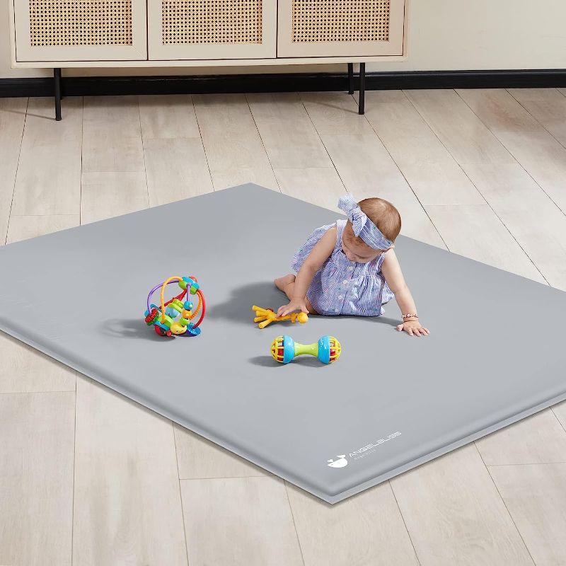 Photo 1 of ANGELBLISS Baby Playpen Mat, Self-Inflating Play Mat for Babies and Toddlers, Roll Up & Waterproof Foam Crawling Mat for Floor, Portable Playmat for Babies with Travel Bag Grey
