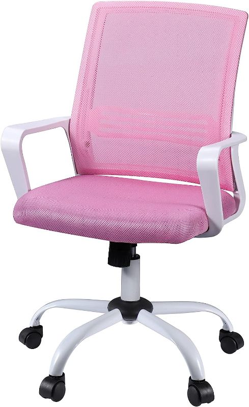 Photo 1 of Ergonomic Home Office Desk Chairs, Mesh Chair with Lumbar Back Support Armrest, Height Adjustable Executive Rolling Swivel Computer Chair, Mid Back Task Chair for Home Office Work, Pink
