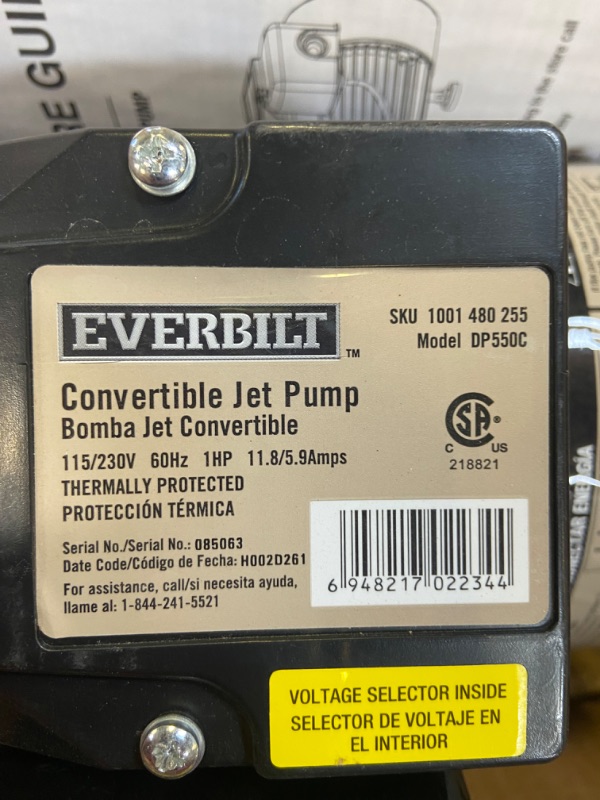 Photo 3 of CONVERTIBLE JET PUMP EVERBILT 11 GALLONS 1 HORSE POWER 