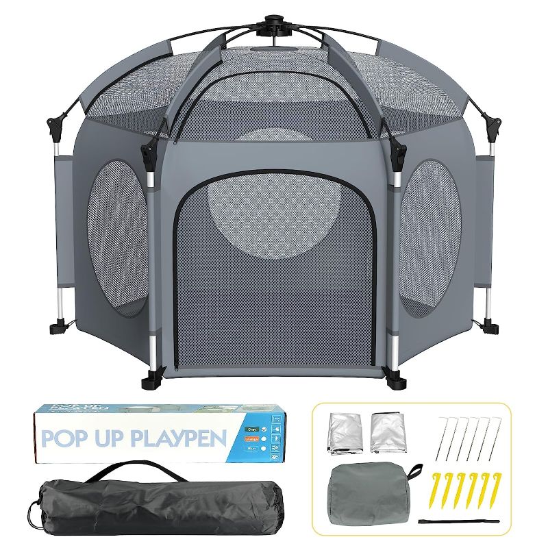 Photo 1 of Baby Playpen Play Yard,61" Portable Beach Tent with Canopy Sun Shelter for Kids and Toddlers Lightweight Foldable with Travel Bag for Outdoor Indoor Activity?Blue?