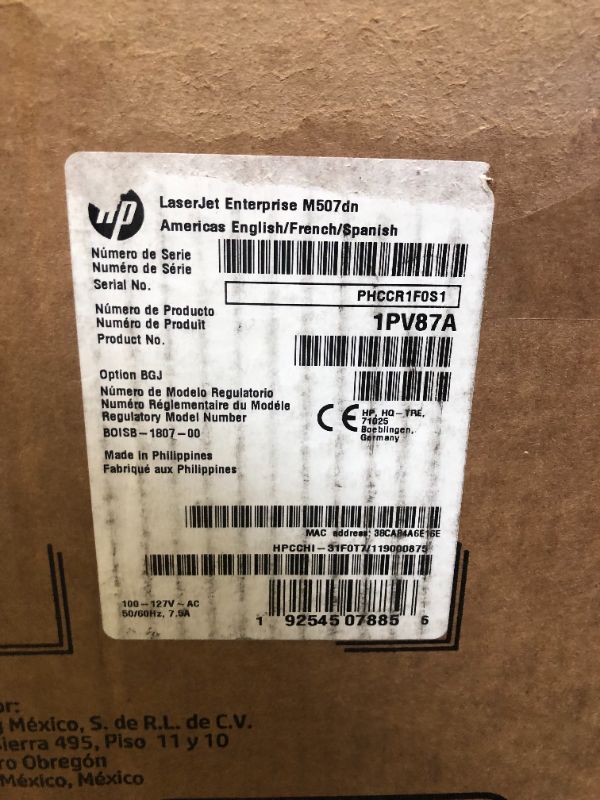 Photo 4 of HP LaserJet Enterprise M507dn Monochrome Printer with built-in Ethernet & 2-sided printing (1PV87A) White Laserjet Printer
