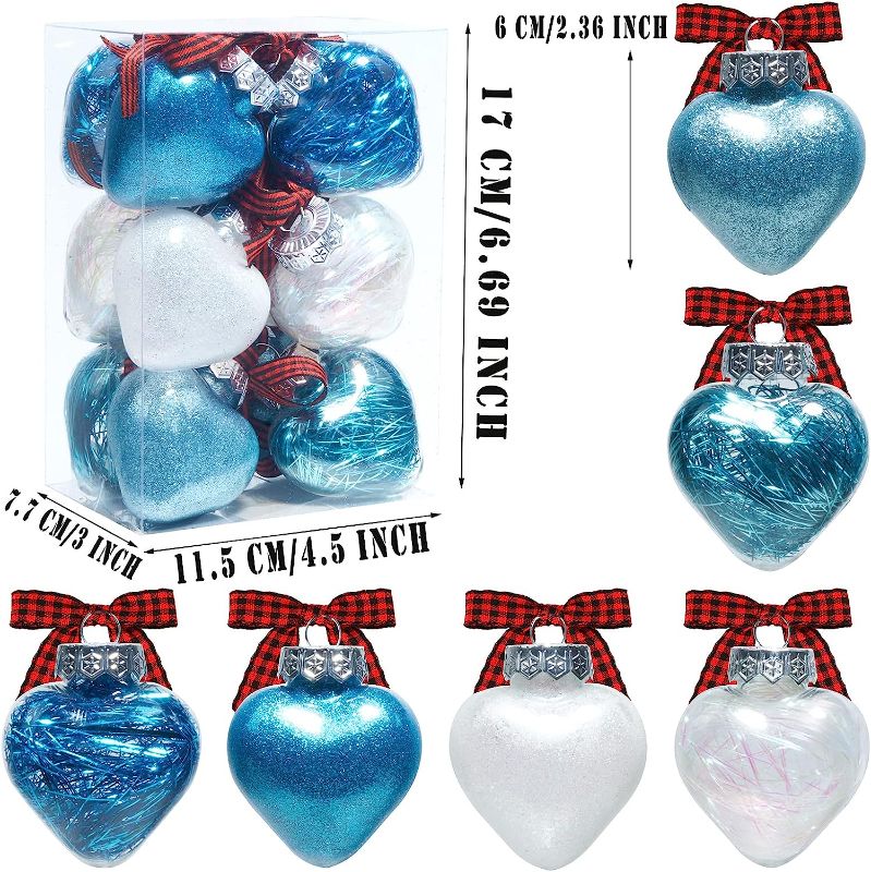 Photo 1 of 12Pcs 2.36" Valentine's Day Heart Shaped Ornaments, Emopeak Shatterproof Clear Valentine Decor for Wedding Home Decor Gift Storage Decoration, Pink Silver Red - 2 Style 3 Color of Each Set Lake Blue/Teal/White 2.36"/6CM