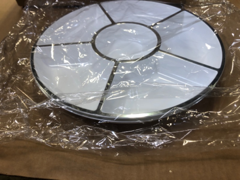 Photo 1 of 2pcs---PLASTICPRO 6 Sectional Round Plastic Serving Tray/Platters White & Silver  