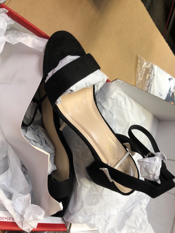 Photo 2 of 8----Viciously Vixen Women's Open Toe Ankle Strap Low Block Chunky Heels Sandals Party Dress Shoes, ADORA-BLACK SUEDE-8