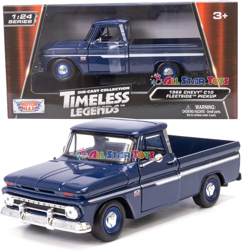 Photo 1 of 1966 Chevy C10 Fleetside Pickup Truck, Dark Blue - Motormax 73355 - 1/24 Scale Diecast Model Toy Car, unisex-children
