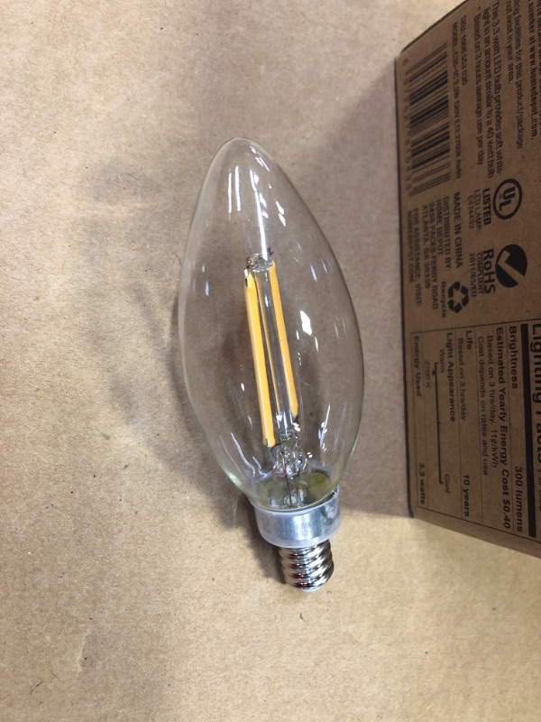 Photo 2 of 7pcs only---40-Watt Equivalent B11 Non-Dimmable CEC Clear Glass Filament Vintage Edison LED Light Bulb Soft White  (7-Pack)
