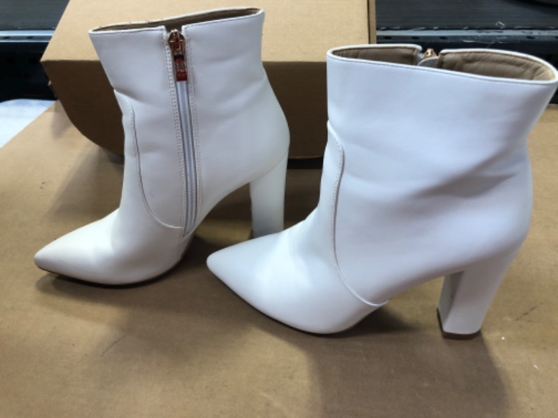 Photo 5 of 8----IDIFU Women's Fashion Ankle Boots Comfy Pointed Toe High Heels Side Zipper Booties 8 C White Pu