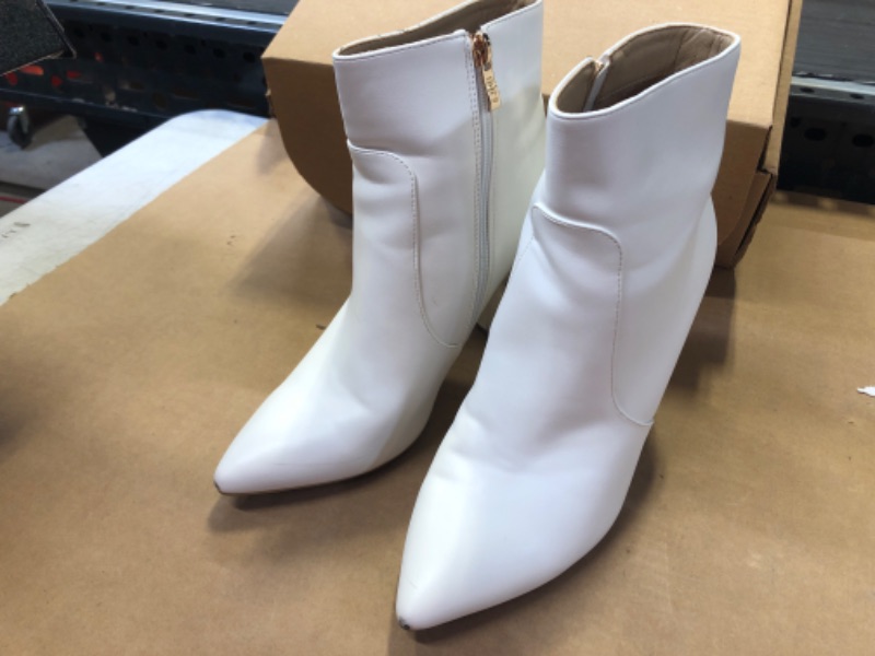 Photo 3 of 8----IDIFU Women's Fashion Ankle Boots Comfy Pointed Toe High Heels Side Zipper Booties 8 C White Pu