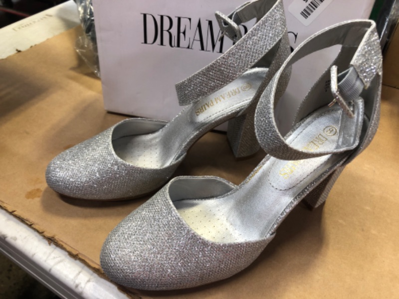 Photo 2 of 8----DREAM PAIRS Women's High Heel Closed Toe Chunky Wedding Pumps Shoes 8 Silver Glitter