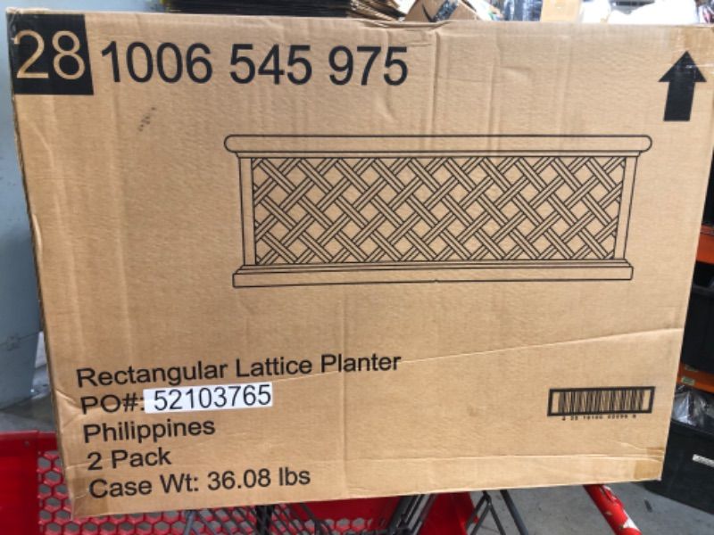 Photo 1 of 2pc--Rectangular Gray Concrete Lattice Planter PO#: 52103765---   27.5x10x10inches 
