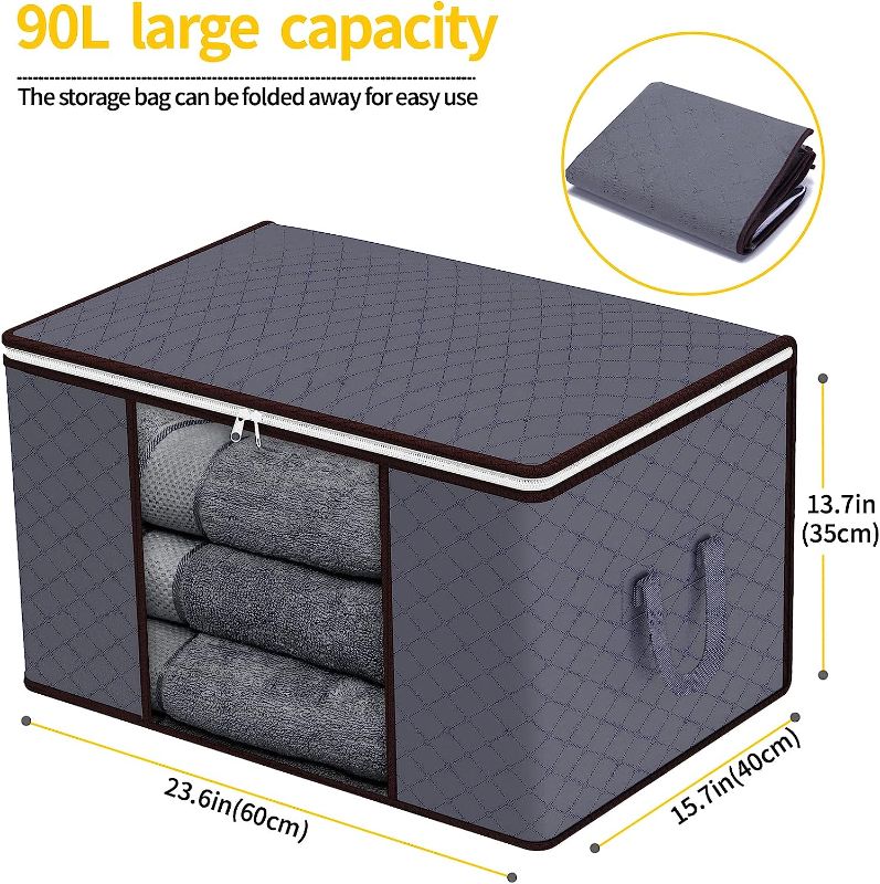 Photo 1 of  90L Storage Bag for Clothes Large Capacity Storage  with Sturdy Zipper, Clear Window, Grey
