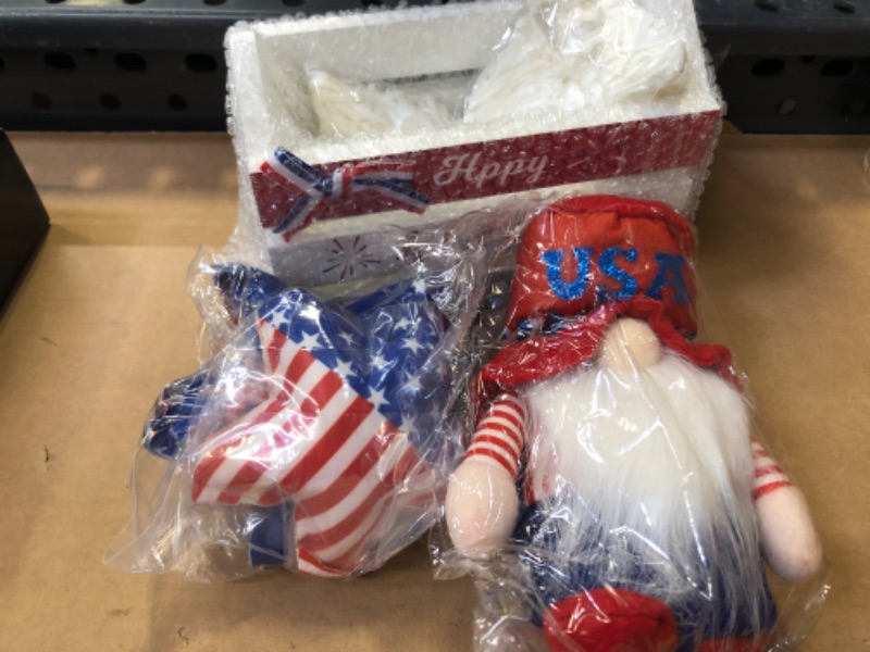 Photo 2 of 4th of July Decorations, Patriotic Gnomes Plush, Mini Crate 4th of July Farmhouse Tiered Tray Decor, Cotton Stars, Stars and Stips, Memorial Day Decor, Summer Decorations for Home
