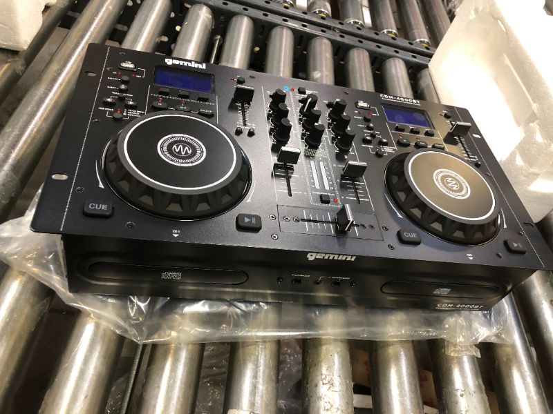 Photo 2 of Gemini Sound CDM-4000BT Stand Alone Bluetooth Streaming Professional DJ Dual Deck Media Player Mixer CD/CDR USB Playback 2 Band Equalizer Manual Looping Sensitive Jog Wheels, XLR Output, Anti-Shock