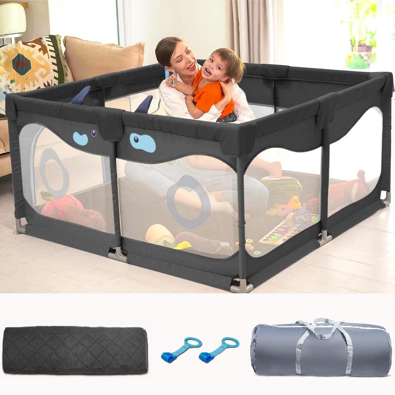 Photo 2 of Baby Playpen with Mat, Letfonmo Play Pens for Babies and Toddlers, Baby Play Yards No Gaps, Playpen with Gate, Indoor & Outdoor Kids Activity Center, Safety Baby Fence Play Area for Apartment Black