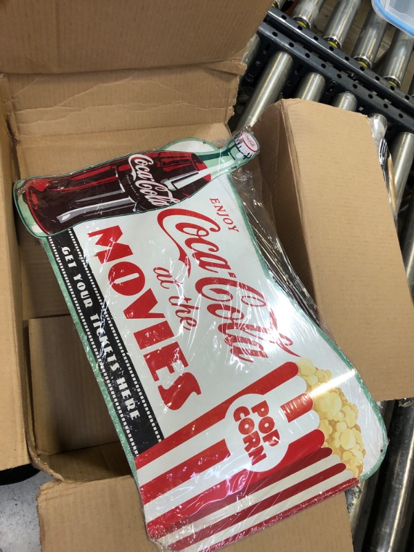 Photo 2 of Open Road Brands Coca-Cola Movie Sign - Vintage Drink Coca-Cola Movie Wall Decor for Theater Room, Basement or Living Room Brown/Red