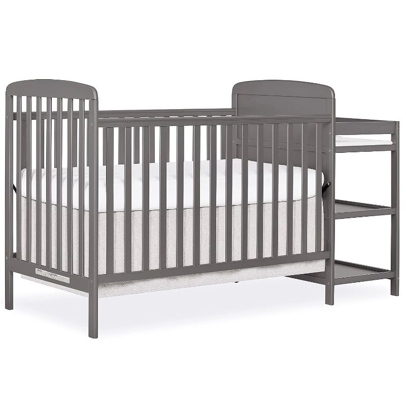Photo 1 of Dream On Me Anna 3-in-1 Full-Size Crib and Changing Table Combo in Steel Grey, Greenguard Gold Certified, Non-Toxic Finishes, Includes 1" Changing Pad, Wooden Nursery Furniture
