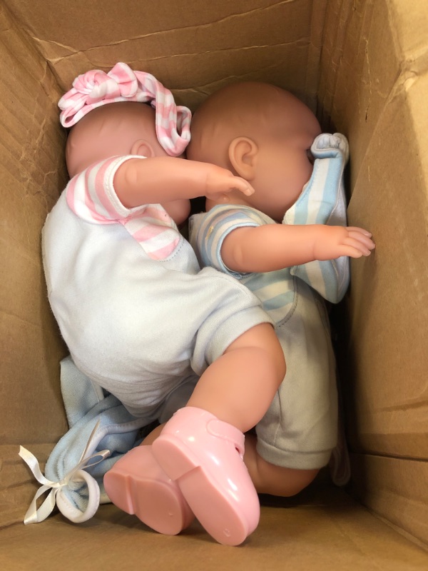 Photo 1 of Berenguer Boutique 30050 TWINS- 15” Soft Body Baby Dolls - 12 Piece Gift Set with Open/Close Eyes- Perfect for Children 2+ Twin Gift Set