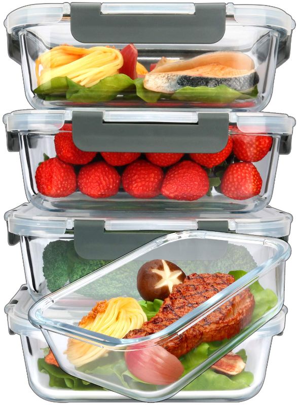 Photo 1 of  Glass Meal Prep Containers with Lifetime Lasting Snap Locking Lids Glass Food Containers,Airtight Lunch Container,Microwave, Oven, Freezer and Dishwasher (4.5 Cup) Gray