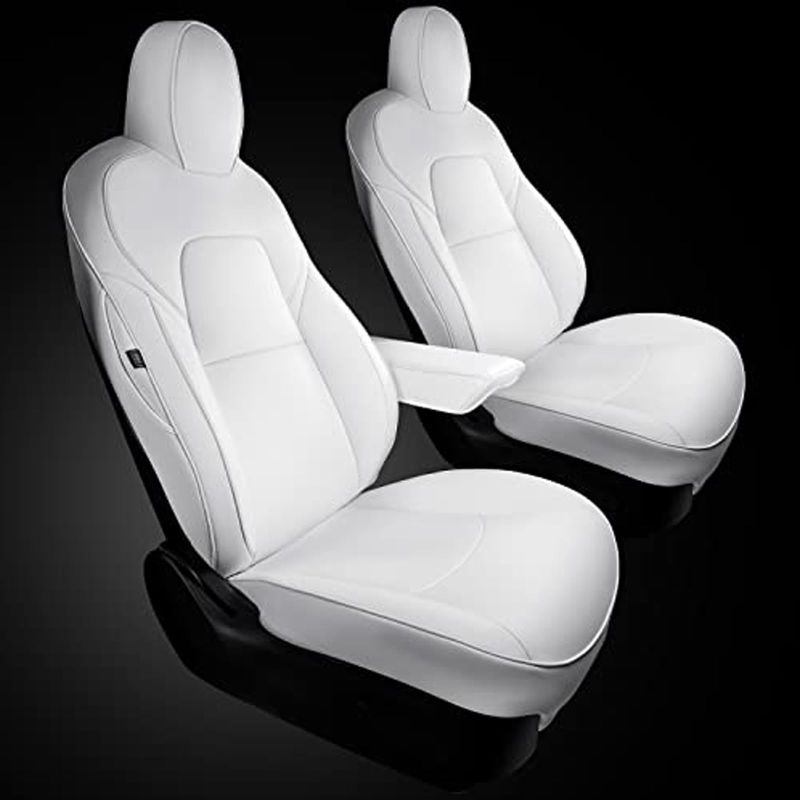 Photo 1 of  Tesla Model 3 Front Seat Covers White Car Seat Covers for Tesla Model 3 2023 2022-2017 Car Interior Cover(White-Organosilicon,Model 3(Front Seat Kit)) model 3(front seat kit) White Organosilicon