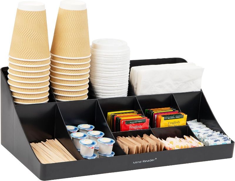 Photo 1 of Mind Reader 11 Compartment Breakroom Coffee Condiment Organizer, Black
