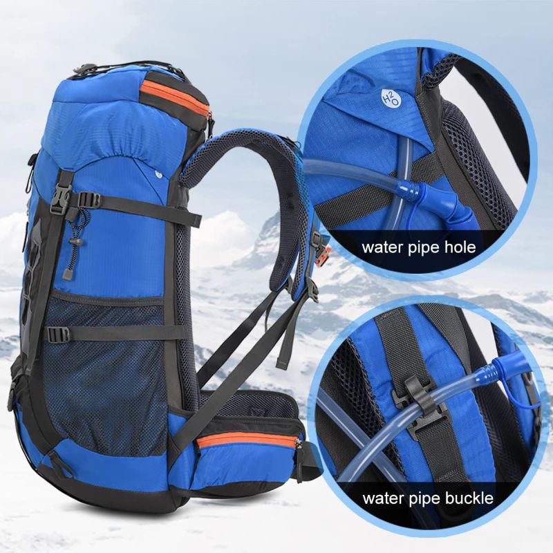 Photo 1 of 60L Hiking Backpack Men Women Camping Backpack Waterproof Backpacking Mountaineering Climbing Daypack with Rain Cover (Blue)