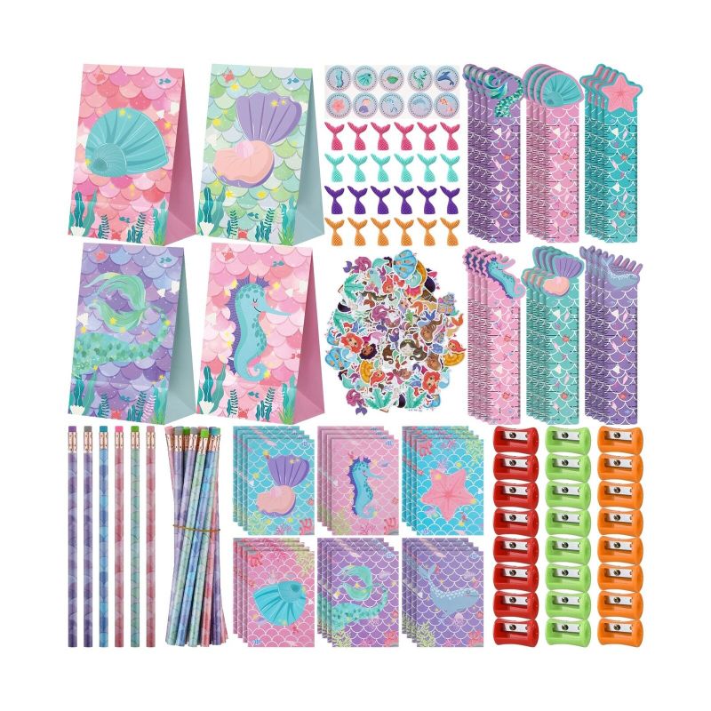 Photo 1 of 280 Pcs Mermaid Party Favors Mermaid School Stationery Set Class Reward Gift ...
