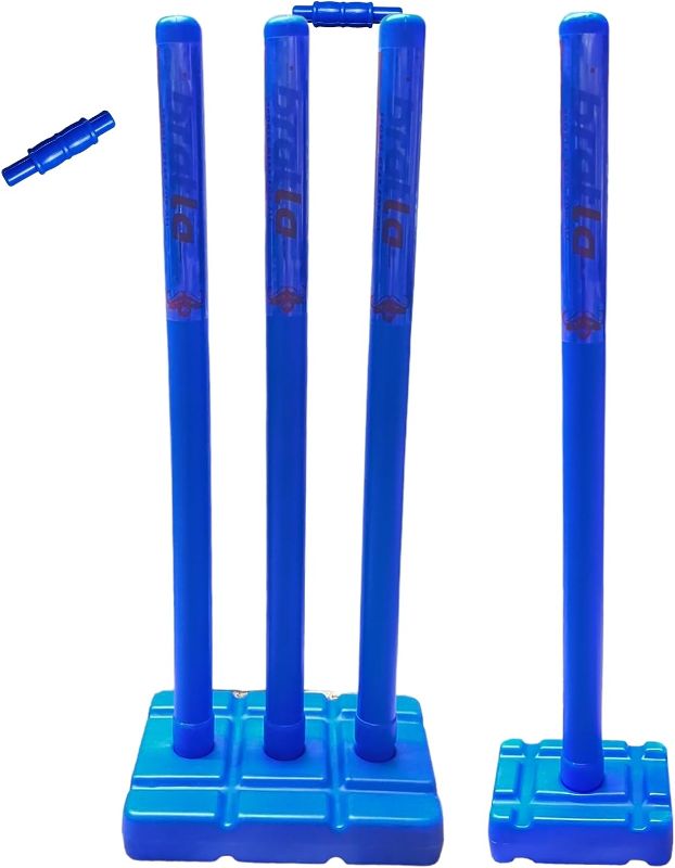 Photo 1 of CRICKET BEST BUY CBB CRICKET PLASTIC STUMPS WICKETS WITH BASE BLUE MULTI SURFACE PLACEMENT
