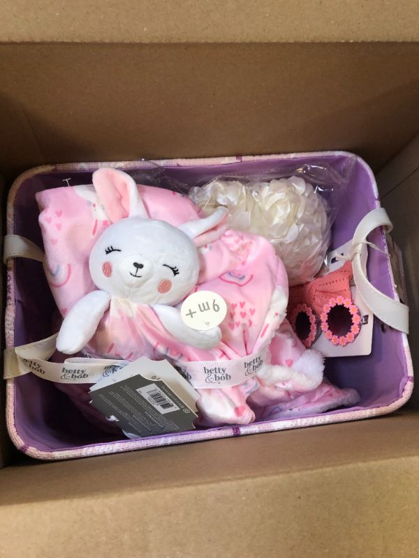 Photo 2 of Betty & Bob Pink 2pc Baby Blanket Bunny Rabbit Plush Toy Set Rainbows Hearts NEW
