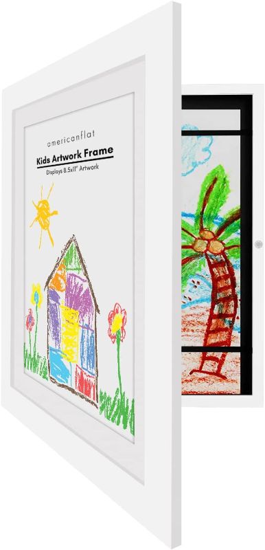 Photo 1 of 10x12.5 Kids Art Frame in White - Displays 8.5x11 with Mat and 10x12.5 Without Mat - Kids Artwork Frames Changeable Display - Engineered Wood 