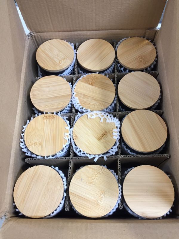 Photo 2 of 12 PACK----- MATTE BLACK JARS WITH WOODEN LIDS
